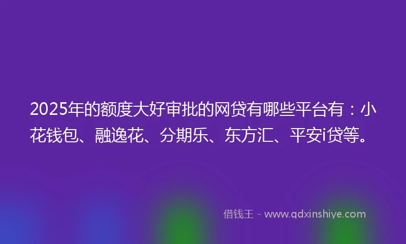 2025年的额度大好审批的网贷有哪些平台有：小花钱包、融逸花、分期乐、东方汇、平安i贷等。