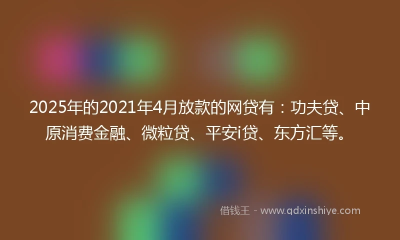 2025年的2021年4月放款的网贷有：功夫贷、中原消费金融、微粒贷、平安i贷、东方汇等。