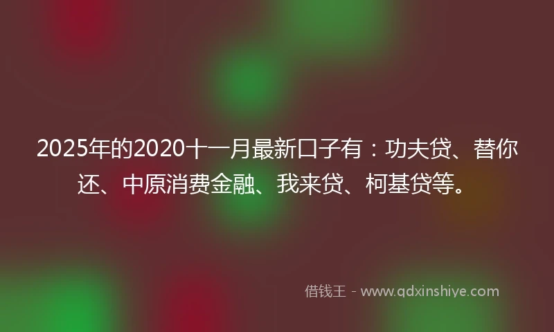2025年的2020十一月最新口子有：功夫贷、替你还、中原消费金融、我来贷、柯基贷等。