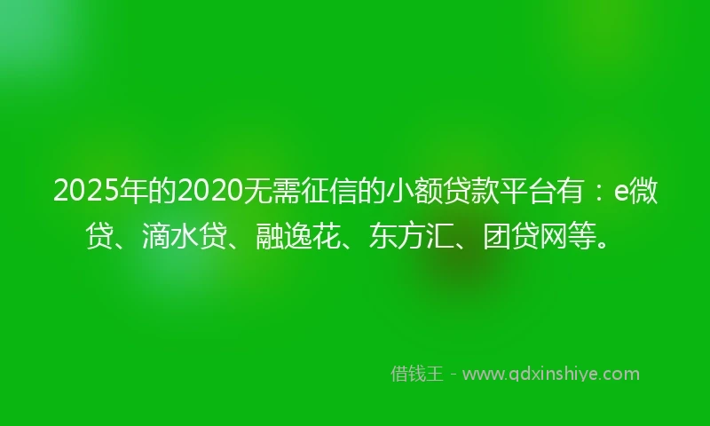 2025年的2020无需征信的小额贷款平台有：e微贷、滴水贷、融逸花、东方汇、团贷网等。