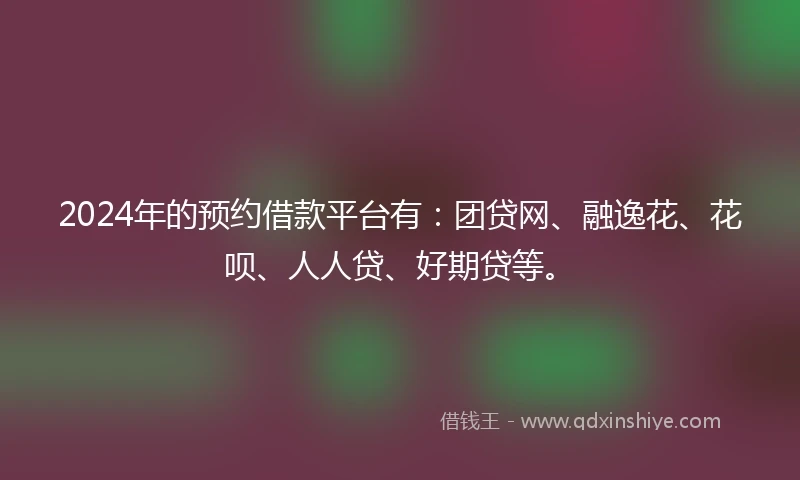 2024年的预约借款平台有：团贷网、融逸花、花呗、人人贷、好期贷等。