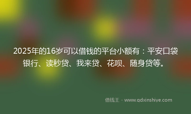 2025年的16岁可以借钱的平台小额有：平安口袋银行、读秒贷、我来贷、花呗、随身贷等。