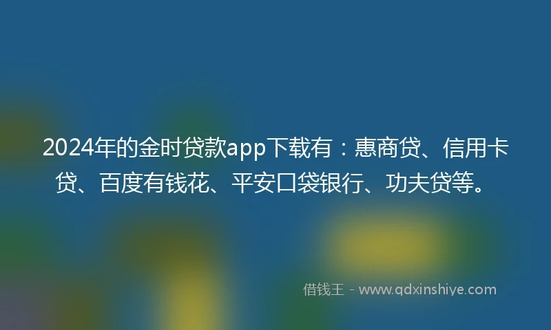 2024年的金时贷款app下载有：惠商贷、信用卡贷、百度有钱花、平安口袋银行、功夫贷等。