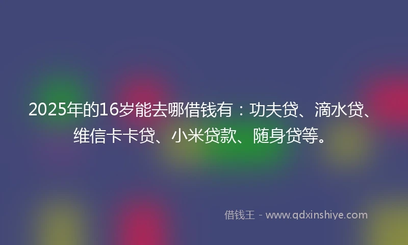 2025年的16岁能去哪借钱有：功夫贷、滴水贷、维信卡卡贷、小米贷款、随身贷等。