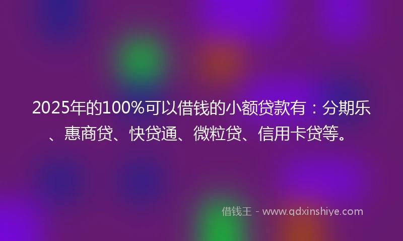 2025年的100%可以借钱的小额贷款有：分期乐、惠商贷、快贷通、微粒贷、信用卡贷等。