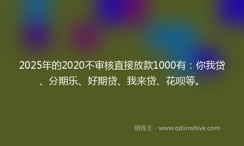 2025年的2020不审核直接放款1000有：你我贷、分期乐、好期贷、我来贷、花呗等。