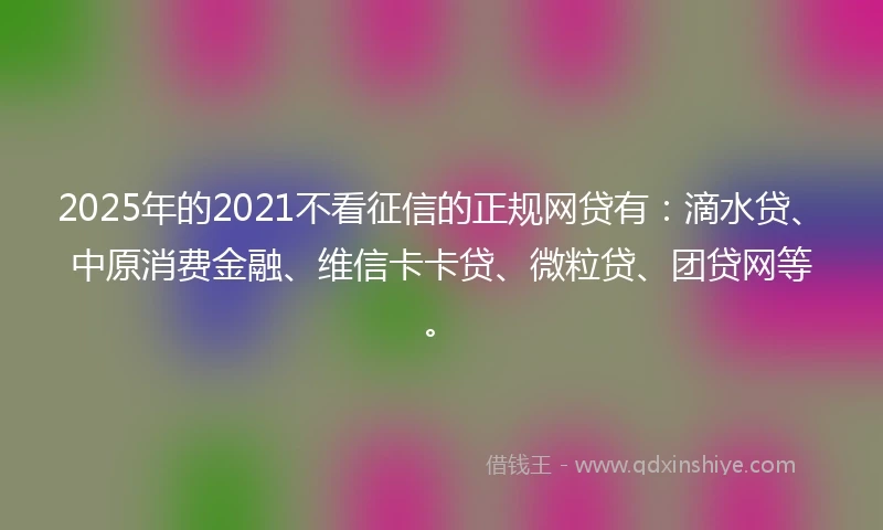 2025年的2021不看征信的正规网贷有：滴水贷、中原消费金融、维信卡卡贷、微粒贷、团贷网等。