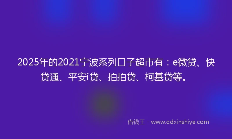 2025年的2021宁波系列口子超市有：e微贷、快贷通、平安i贷、拍拍贷、柯基贷等。