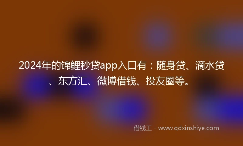 2024年的锦鲤秒贷app入口有：随身贷、滴水贷、东方汇、微博借钱、投友圈等。