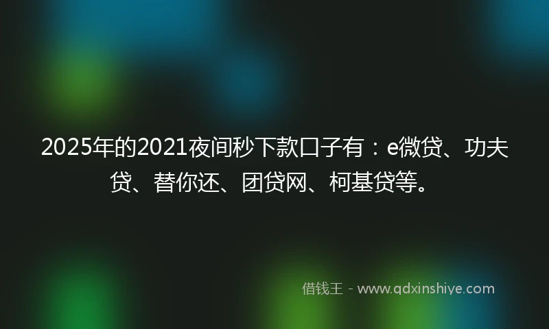 2025年的2021夜间秒下款口子有：e微贷、功夫贷、替你还、团贷网、柯基贷等。