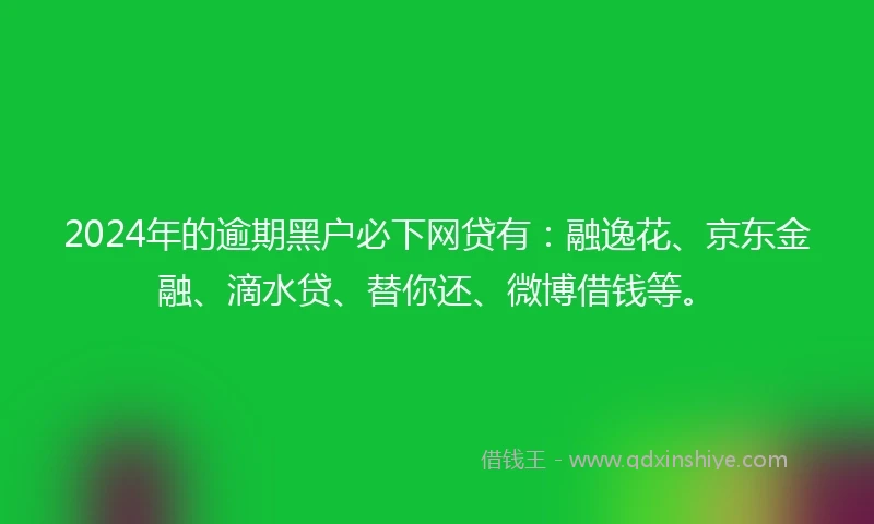 2024年的逾期黑户必下网贷有：融逸花、京东金融、滴水贷、替你还、微博借钱等。