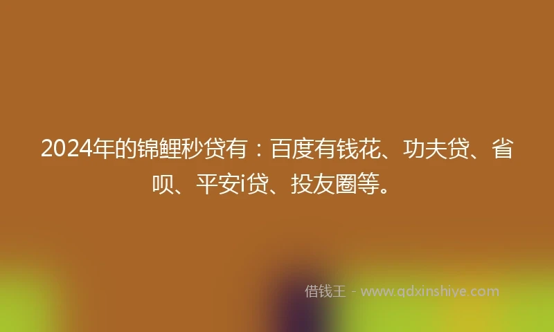 2024年的锦鲤秒贷有：百度有钱花、功夫贷、省呗、平安i贷、投友圈等。