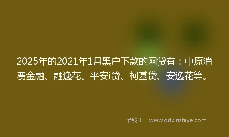 2025年的2021年1月黑户下款的网贷有：中原消费金融、融逸花、平安i贷、柯基贷、安逸花等。