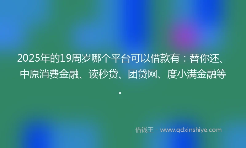 2025年的19周岁哪个平台可以借款有：替你还、中原消费金融、读秒贷、团贷网、度小满金融等。