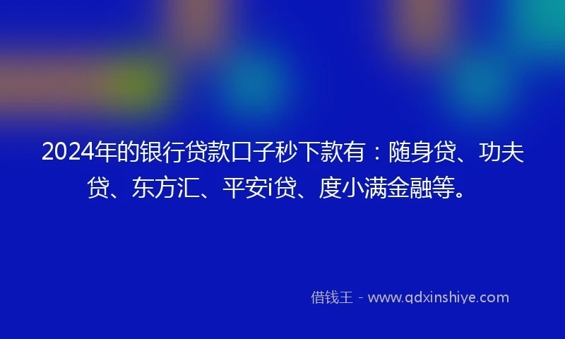 2024年的银行贷款口子秒下款有：随身贷、功夫贷、东方汇、平安i贷、度小满金融等。