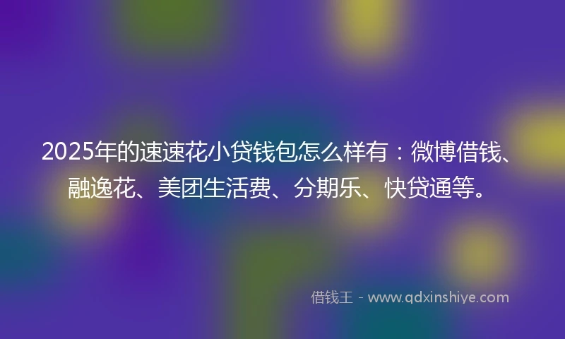 2025年的速速花小贷钱包怎么样有：微博借钱、融逸花、美团生活费、分期乐、快贷通等。