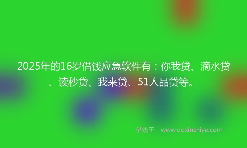 2025年的16岁借钱应急软件有：你我贷、滴水贷、读秒贷、我来贷、51人品贷等。