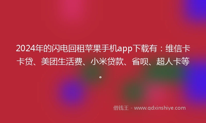 2024年的闪电回租苹果手机app下载有：维信卡卡贷、美团生活费、小米贷款、省呗、超人卡等。