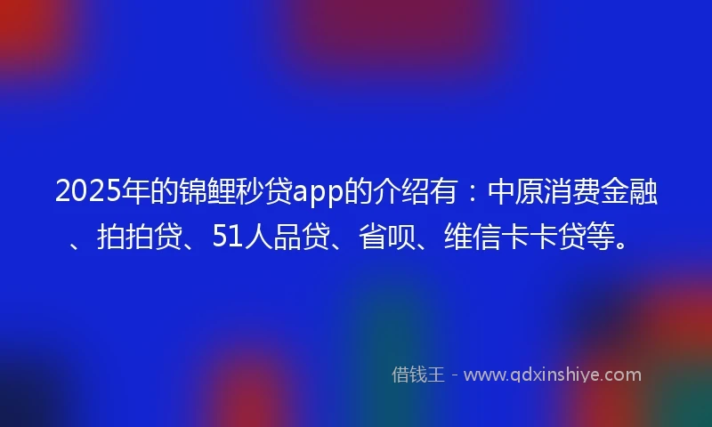 2025年的锦鲤秒贷app的介绍有：中原消费金融、拍拍贷、51人品贷、省呗、维信卡卡贷等。