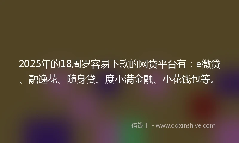 2025年的18周岁容易下款的网贷平台有：e微贷、融逸花、随身贷、度小满金融、小花钱包等。