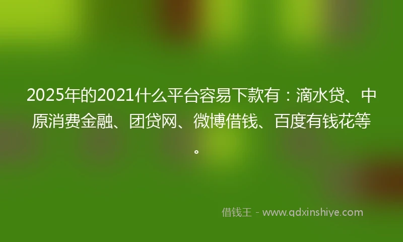 2025年的2021什么平台容易下款有：滴水贷、中原消费金融、团贷网、微博借钱、百度有钱花等。