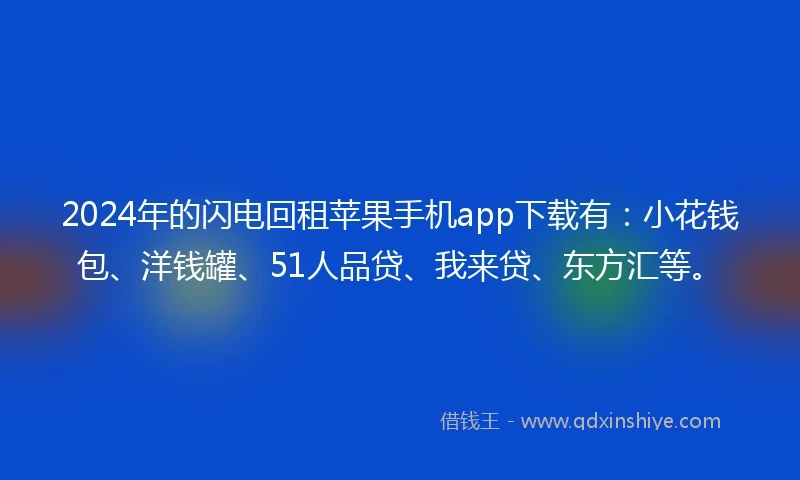 2024年的闪电回租苹果手机app下载有：小花钱包、洋钱罐、51人品贷、我来贷、东方汇等。