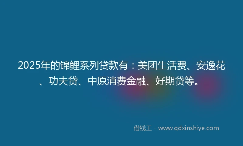 2025年的锦鲤系列贷款有：美团生活费、安逸花、功夫贷、中原消费金融、好期贷等。
