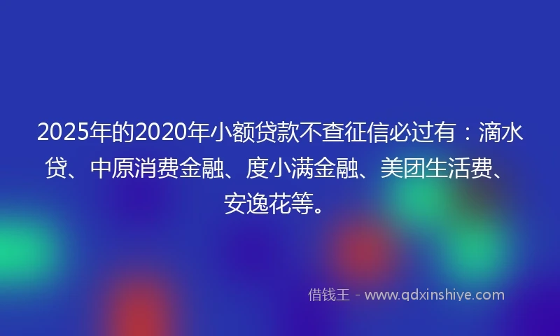 2025年的2020年小额贷款不查征信必过有：滴水贷、中原消费金融、度小满金融、美团生活费、安逸花等。