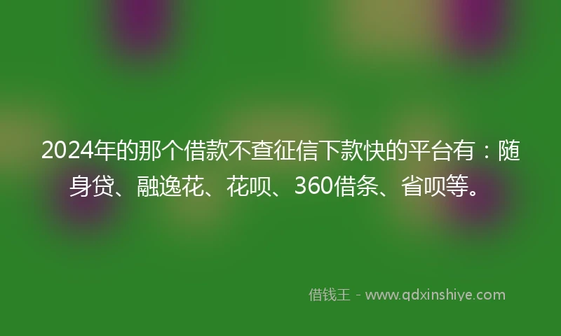 2024年的那个借款不查征信下款快的平台有：随身贷、融逸花、花呗、360借条、省呗等。