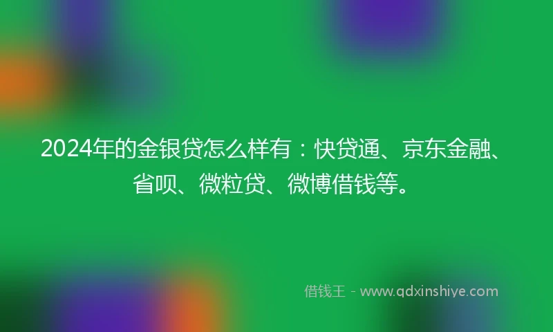 2024年的金银贷怎么样有：快贷通、京东金融、省呗、微粒贷、微博借钱等。