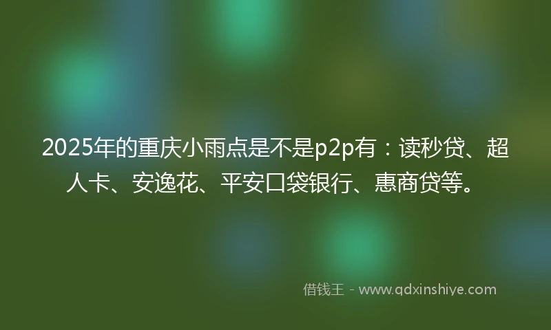 2025年的重庆小雨点是不是p2p有：读秒贷、超人卡、安逸花、平安口袋银行、惠商贷等。
