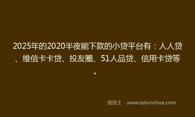 2025年的2020半夜能下款的小贷平台有：人人贷、维信卡卡贷、投友圈、51人品贷、信用卡贷等。
