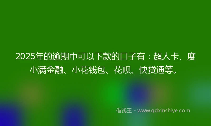 2025年的逾期中可以下款的口子有：超人卡、度小满金融、小花钱包、花呗、快贷通等。