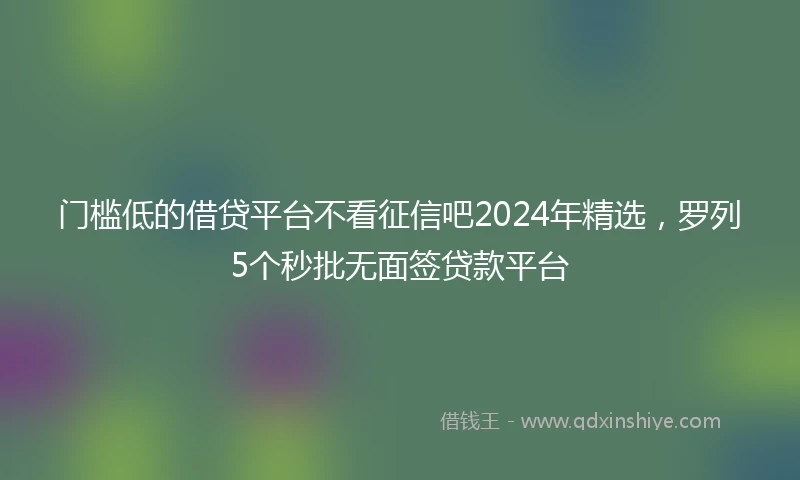 门槛低的借贷平台不看征信吧2024年精选，罗列5个秒批无面签贷款平台