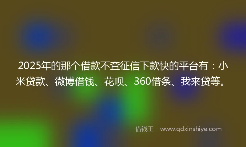 2025年的那个借款不查征信下款快的平台有：小米贷款、微博借钱、花呗、360借条、我来贷等。