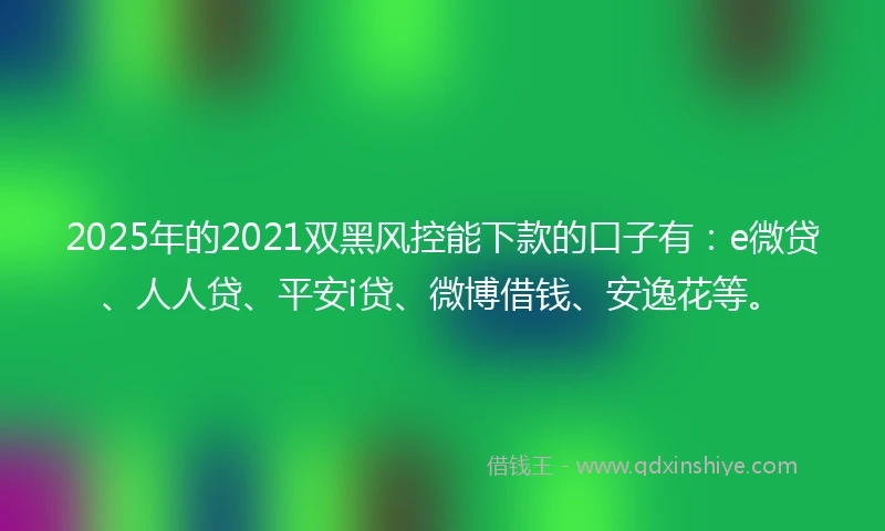 2025年的2021双黑风控能下款的口子有：e微贷、人人贷、平安i贷、微博借钱、安逸花等。