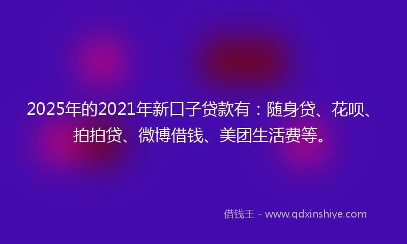 2025年的2021年新口子贷款有：随身贷、花呗、拍拍贷、微博借钱、美团生活费等。
