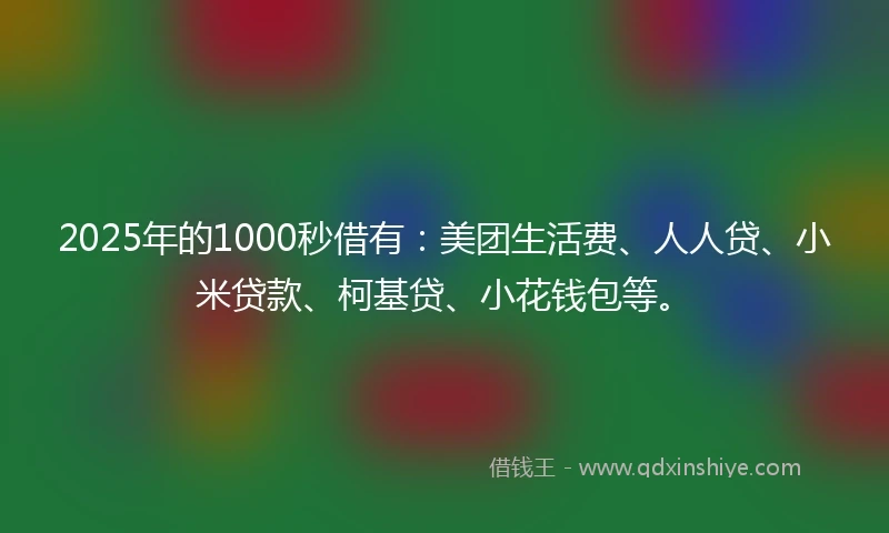 2025年的1000秒借有：美团生活费、人人贷、小米贷款、柯基贷、小花钱包等。