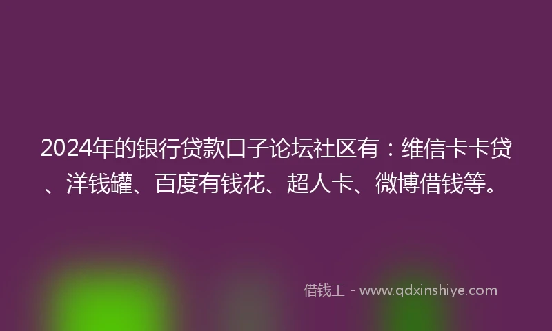 2024年的银行贷款口子论坛社区有：维信卡卡贷、洋钱罐、百度有钱花、超人卡、微博借钱等。
