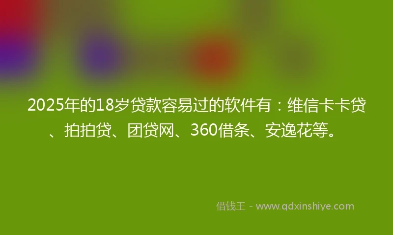 2025年的18岁贷款容易过的软件有：维信卡卡贷、拍拍贷、团贷网、360借条、安逸花等。