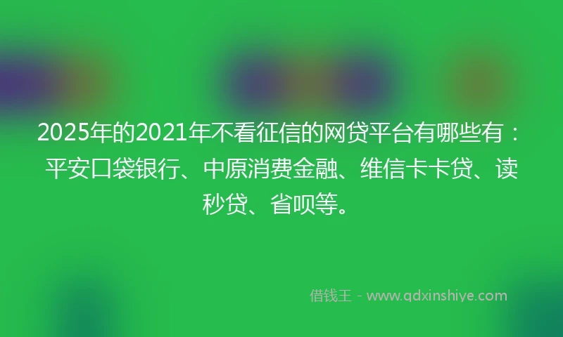 2025年的2021年不看征信的网贷平台有哪些有：平安口袋银行、中原消费金融、维信卡卡贷、读秒贷、省呗等。