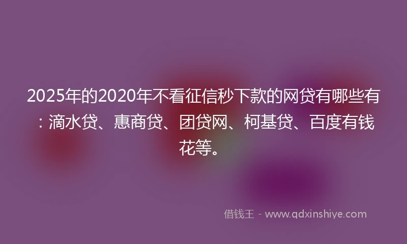 2025年的2020年不看征信秒下款的网贷有哪些有：滴水贷、惠商贷、团贷网、柯基贷、百度有钱花等。
