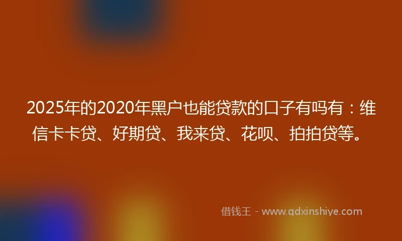 2025年的2020年黑户也能贷款的口子有吗有：维信卡卡贷、好期贷、我来贷、花呗、拍拍贷等。