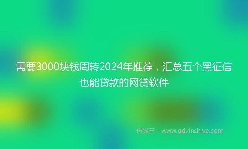 需要3000块钱周转2024年推荐，汇总五个黑征信也能贷款的网贷软件