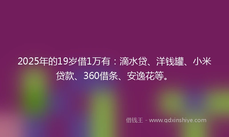 2025年的19岁借1万有：滴水贷、洋钱罐、小米贷款、360借条、安逸花等。