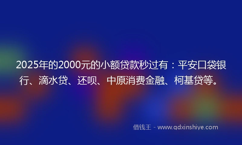 2025年的2000元的小额贷款秒过有：平安口袋银行、滴水贷、还呗、中原消费金融、柯基贷等。