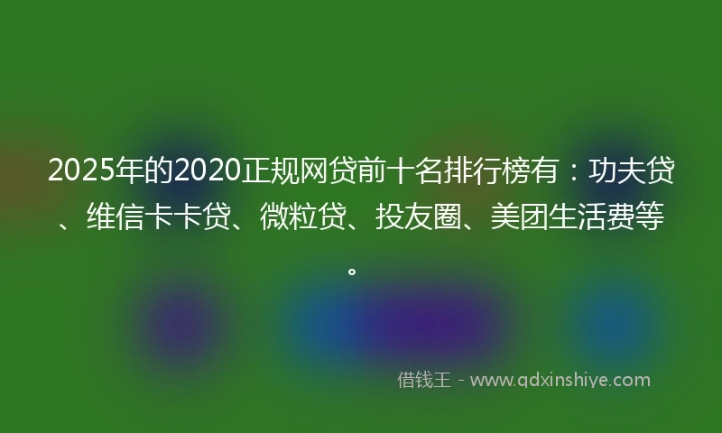 2025年的2020正规网贷前十名排行榜有：功夫贷、维信卡卡贷、微粒贷、投友圈、美团生活费等。