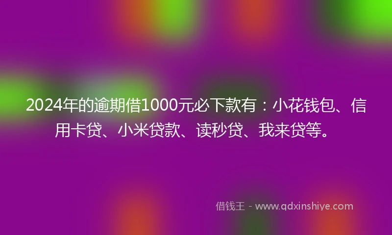 2024年的逾期借1000元必下款有：小花钱包、信用卡贷、小米贷款、读秒贷、我来贷等。