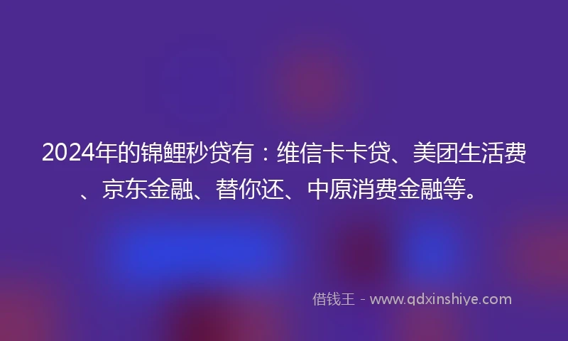 2024年的锦鲤秒贷有：维信卡卡贷、美团生活费、京东金融、替你还、中原消费金融等。