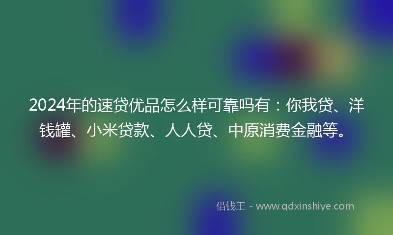 2024年的速贷优品怎么样可靠吗有：你我贷、洋钱罐、小米贷款、人人贷、中原消费金融等。